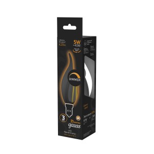 Лампа Gauss Filament Свеча на ветру 5W 420lm 2700К Е14 диммируемая LED