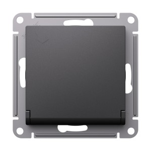 ATLASDESIGN РОЗЕТКА с заземлением со шторками с крышкой, 16А, IP20, механизм, БАЗАЛЬТ