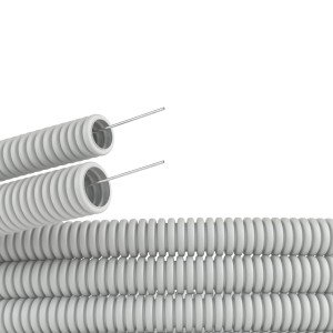 Труба ПВХ гибкая гофр. д.16мм, тяжёлая с протяжкой, 100м, цвет серый DKC