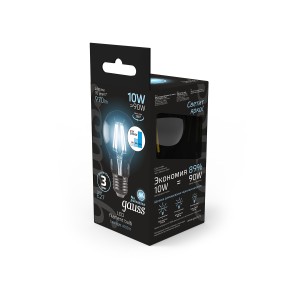 Лампа Gauss Filament А60 10W 970lm 4100К Е27 LED 1/10/40
