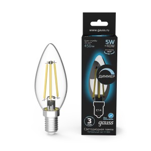 Лампа Gauss Filament Свеча 5W 450lm 4100К Е14 LED 1/10/50