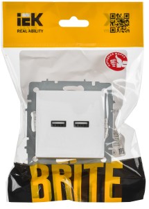 BRITE Розетка USB A+A 5В 3,1А РЮ10-1-БрАБ арктический белый IEK