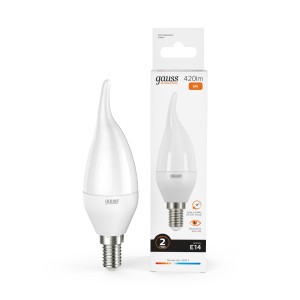 Лампа Gauss Elementary Свеча на ветру 6W 420lm 3000K Е14 LED 1/10/50