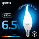 Лампа Gauss Свеча на ветру 6.5W 550lm 6500K E14 LED 1/10/50