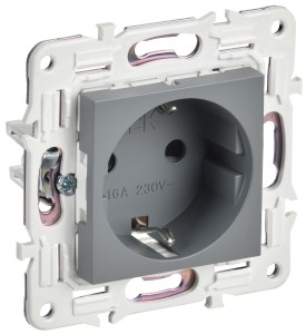 SKANDY Розетка с заземлением с защитными шторками 16А с USB C 18Вт SK-R17Gr серый IEK