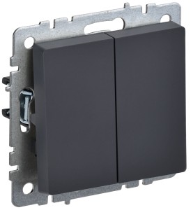 BRITE Выключатель 2-клавишный проходной 10А ВС10-2-6-БрГ графит IEK