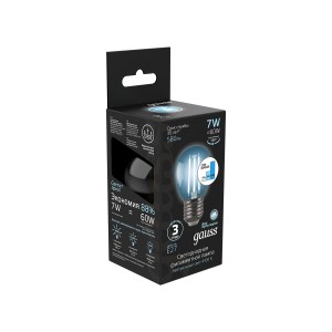 Лампа Gauss Filament Шар 7W 580lm 4100К Е27 LED 1/10/50