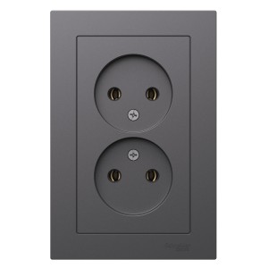 ATLASDESIGN РОЗЕТКА двойная без заземления, 16А, в сборе, БАЗАЛЬТ