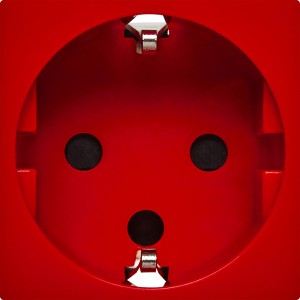 Розетка с заземляющим контактом защитной шторкой винтовым зажимом и блокировкой (2 модуля) красная