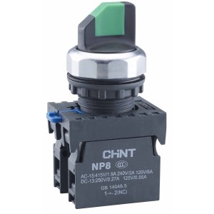 Переключатель без подсветки NP8-11X/21, 2 положения с фиксацией, чёрная 1НО+1НЗ IP65 (R) (CHINT)