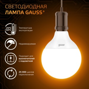 Лампа Gauss G95 16W 1480lm 3000K E27 LED 1/20