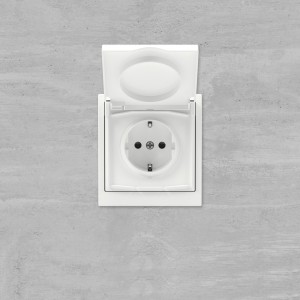 Розетка силовая, 2P+E, с з/ш, с крышкой, IP44, KANT, белая магнолия DKC