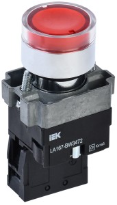 Кнопка управления LA167-BW3472 d=22мм RC 1NC с подсветкой красная IEK