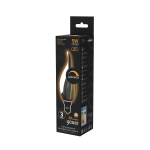 Лампа Gauss Filament Свеча на ветру 5W 420lm 2700К Е14 диммируемая LED