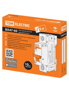Автоматический выключатель ВА47-60 1Р 4А 6кА х-ка С TDM
