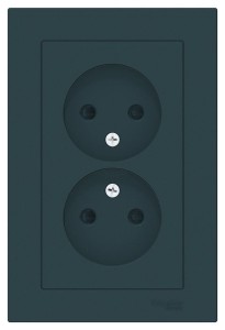 ATLASDESIGN РОЗЕТКА двойная без заземления со шторками, 16А, в сборе, ИЗУМРУД
