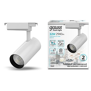 Светильник трековый Gauss цилиндр 32W 2940lm 4000K 180-220V IP20 75*216мм белый линза 36º LED 1/40