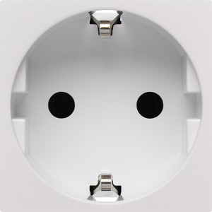 Розетка с заземляющим контактом без защитной шторки и безвинтовым зажимом (2 модуля) белая