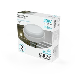 Св-к светодиодный Gauss Elementary IP65 D175*52 20W 1620lm 4000K 160-260V ЖКХ круглый 1/40