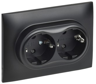 SKANDY Розетка 2-местная с заземлением с защитными шторками 16А в сборе SK-R07Bl черный IEK