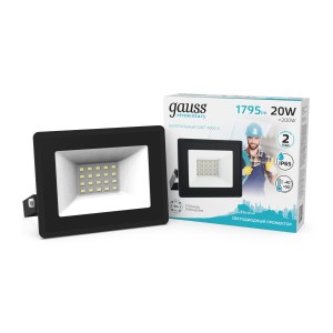 Прожектор светодиодный Gauss Elementary G2 20W 1795lm IP65 4000К черный 1/60