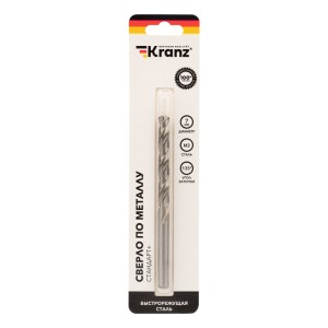 Сверло по металлу 7х109х96мм «Стандарт+» (P6M5 M-2) DIN 338, 1 шт. в блистере KRANZ