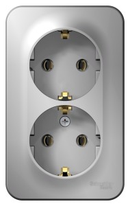 BLANCA О/У РОЗЕТКА двойная с заземлением без шторок, ИЗОЛ.ПЛ., 16А, 250В, АЛЮМИНИЙ