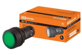 Кнопка SB7-CW3361 с возвратом, 1НО, d22 мм, 24 В LED, зеленая, IP54 TDM