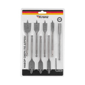 Набор сверл перовых по дереву 9 предметов: 14-16-18-20-22-25-30х152 мм, удлинитель, ключ угловой Kra