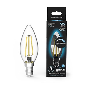 Лампа Gauss Filament Свеча 5W 450lm 4100К Е14 LED 1/10/50