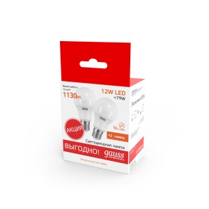 Лампа Gauss Elementary A60 12W 1130lm 3000K E27 LED 1/10/50