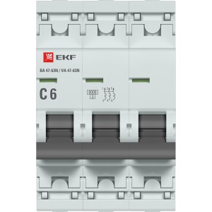 Автоматический выключатель 3P 6А (C) 6кА ВА 47-63N EKF PROxima