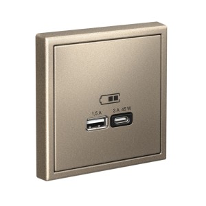 ARTGALLERY USB РОЗЕТКА A + тип-C 45Вт высокоскор.заряд. QC, PD, механизм, ШАМПАНЬ