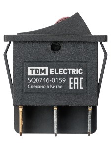 KCD3-221N/D 250В AC/DC, 1P, 15А, (6с), ON-OFF, черный с красной точечной LED подсветкой TDM