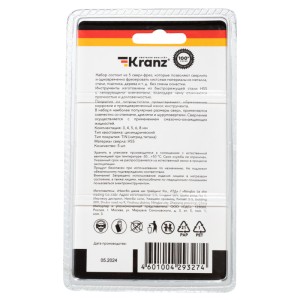 Набор cверл-фрез по металлу 3-4-5-6-8мм, HSS, ТИТАН, цилиндрический хвостовик, 5 шт. KRANZ