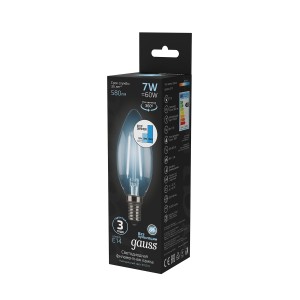 Лампа Gauss Filament Свеча 7W 580lm 4100К Е14 LED 1/10/50