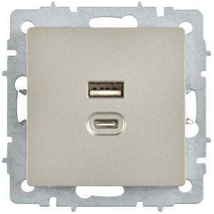 BRITE Розетка USB A+C 45Вт высокоскоростная зарядка РЮ11-2-БрШ шампань IEK