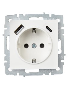 BRITE Розетка 1-местная с заземлением с защитными шторками 16А с USB A+C 18Вт РЮш11-1-БрЖ жемчуг IEK