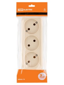 Розетка 3-х местная горизонтальная 2П открытой установки IP20 10A сл. кость "Ладога" TDM