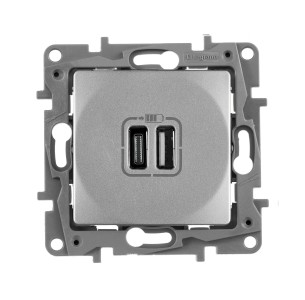 Etika - Зарядное устройство с двумя USB-разъемами Type A + Type C, 3000mA (алюминий)