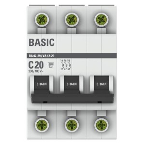 Автоматический выключатель 3P 20А (C) 4,5кА ВА 47-29 EKF Basic