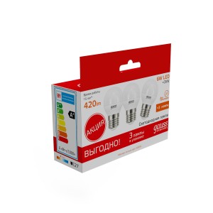 Лампа Gauss Elementary Шар 6W 420lm 3000K Е27 LED 1/10/100