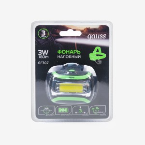 Фонарь налобный Gauss модель GFL307 3W 180lm 3xAAA LED 1/12/72