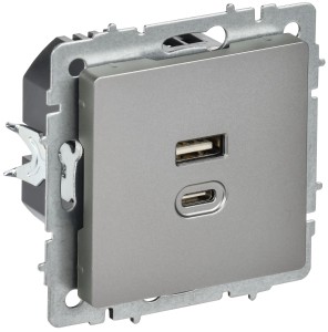 BRITE Розетка USB A+C 45Вт высокоскоростная зарядка РЮ11-2-БрС сталь IEK