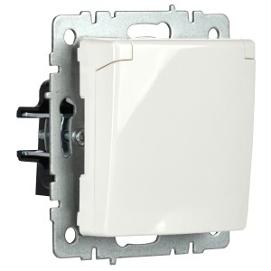BRITE Розетка 1-местная с заземлением с защитными шторками и крышкой 16А IP20 РСбш10-3-БрБ белый IEK