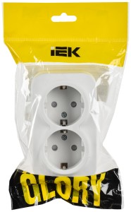 GLORY Розетка 2-местная для открытой установки с заземлением с защитными шторками 16А РСш22-3-ХБм белый матовый IEK