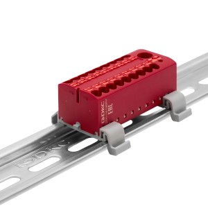 Блок распределительный, зажим push-in, 1 ввод 6 кв.мм, 18 точек подключения 2,5 кв.мм, красный DKC