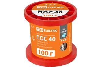 Припой ПОС 40, проволока, ГОСТ 21931-76, Ø1 мм, 100 г, катушка, инд. упак., "Алмаз" TDM