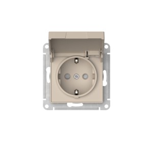 ATLASDESIGN РОЗЕТКА с заземлением со шторками с крышкой,16А,IP20, мех.,быстрозажим. клем., ПЕСОЧНЫЙ