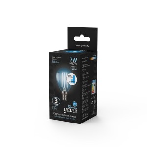 Лампа Gauss Filament Шар 7W 580lm 4100К Е14 LED 1/10/50